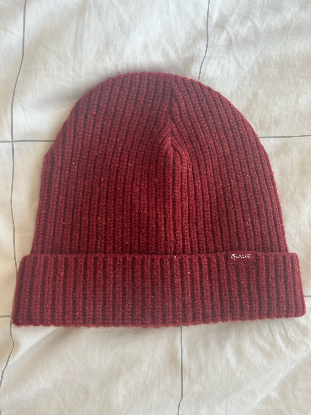 Madewell Red Ribbed Knit Cuffed Beanie